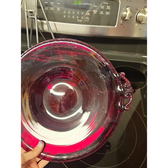 Vintage Paden City Red Depression Glass Filigree Gadroon Pattern Cheese Plate - Picture 3 of 13